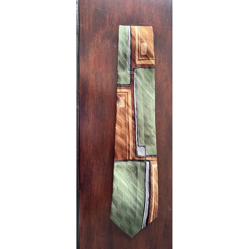 Lot of 2 Arrow USA 1851 Men's Necktie Green Brown Swirl Abstract Business Casual